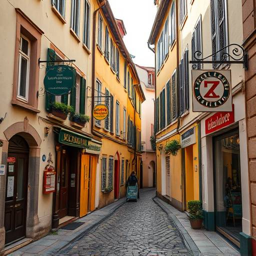 Ruelles pittoresques du Vieux Lyon avec ses maisons colorées et ses enseignes traditionnelles.