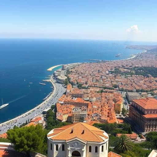 Vue panoramique de Nice depuis la colline du Ch√¢teau, montrant la ville et la mer.